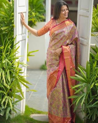 Pink classic indian silk rich woven pallu design sarees 2