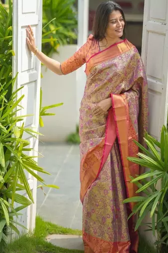 Pink classic indian silk rich woven pallu design sarees
