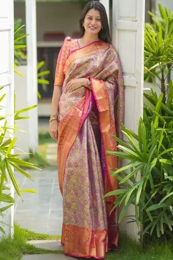 Pink classic indian silk rich woven pallu design sarees