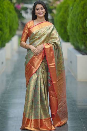 Green classic indian silk rich woven pallu design sarees