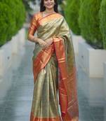 Green classic indian silk rich woven pallu design sarees
