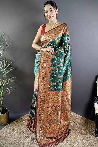 Green classic indian silk rich woven pallu design sarees