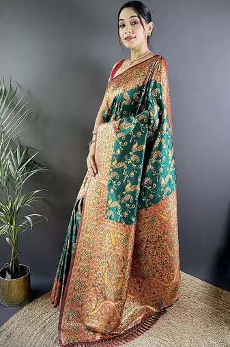 Green classic indian silk rich woven pallu design sarees