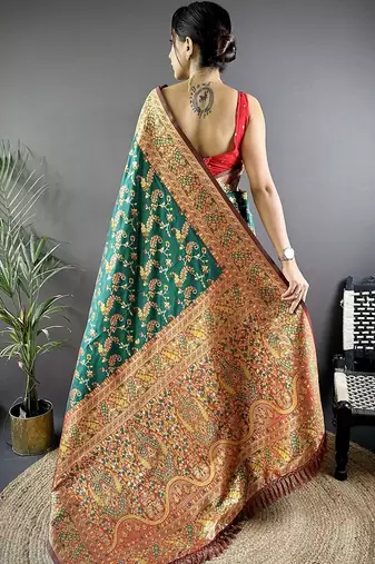 Green classic indian silk rich woven pallu design sarees