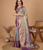 Violet zari woven design saree with unstitched blouse