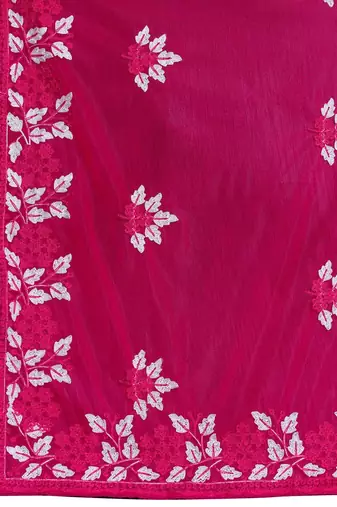 Pink embroidered saree with unstitched blouse