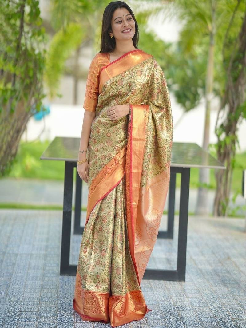 Green classic indian silk rich woven pallu design sarees