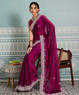 Magenta embroidered floral saree 4