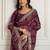 Purple bandhani printed with embroidered saree with unstitched blouse