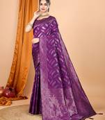 Magenta floral woven design art silk zari banarasi saree with unstitched blouse