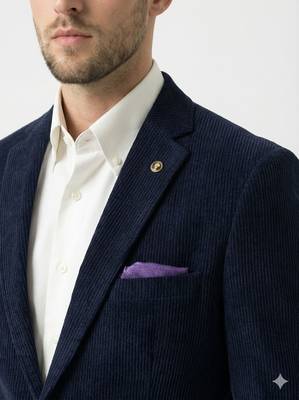 Navy blue tailored corduroy notch lapel blazer 2