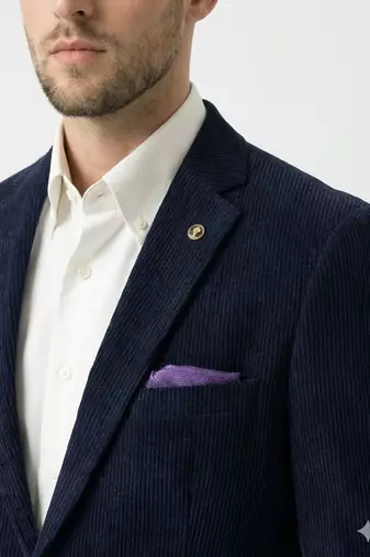 Navy blue tailored corduroy notch lapel blazer