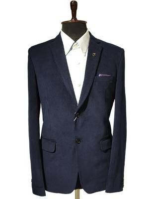 Navy blue tailored corduroy notch lapel blazer 4