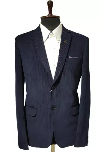 Navy blue tailored corduroy notch lapel blazer