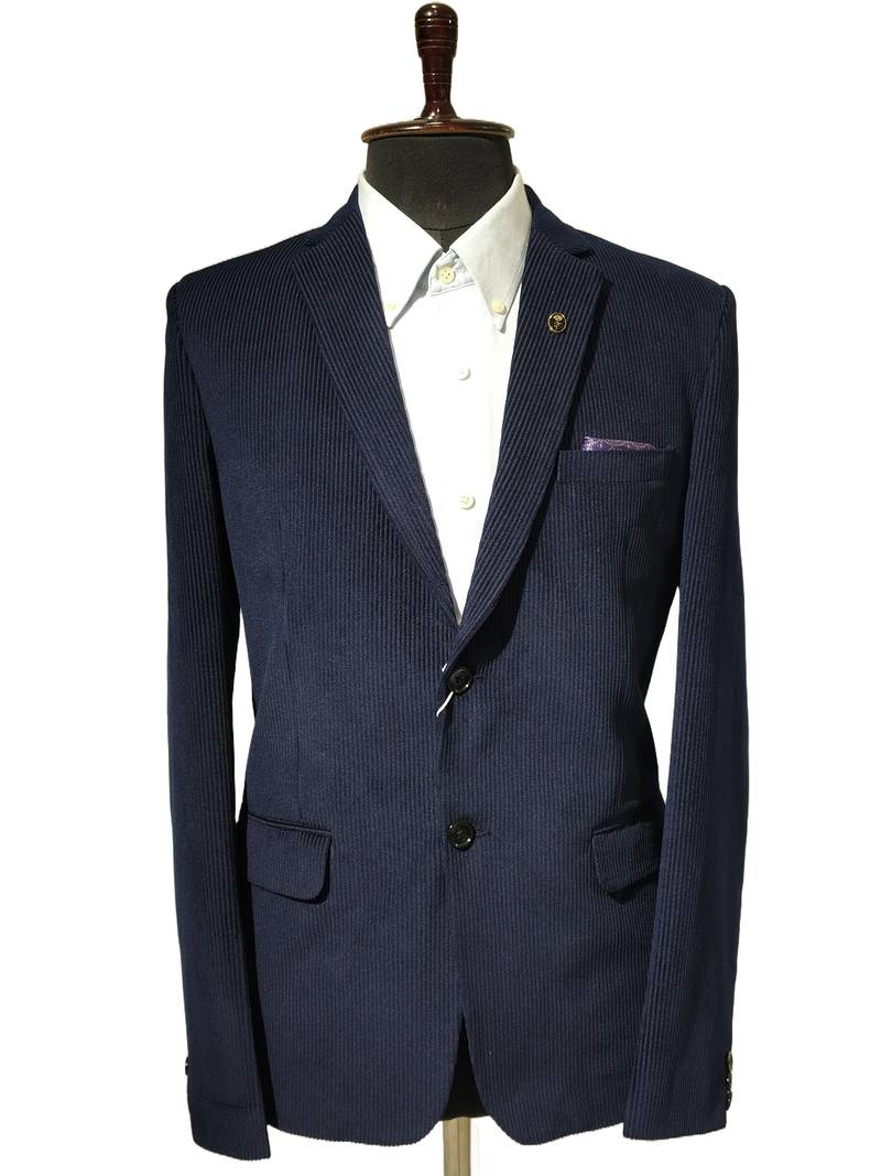 Navy blue tailored corduroy notch lapel blazer
