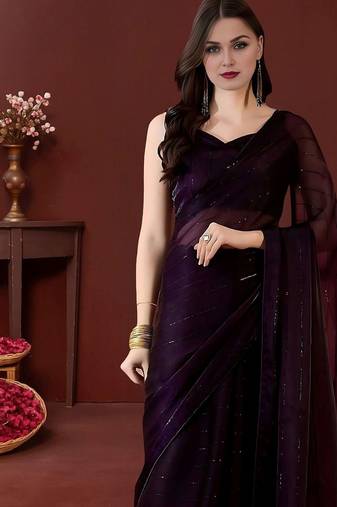 Burgundy two tone saree with blouse