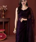 Burgundy two tone saree with blouse