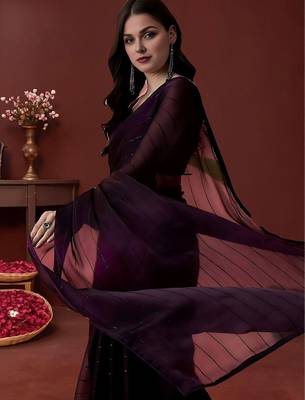 Burgundy two tone saree with blouse 2
