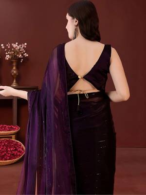 Burgundy two tone saree with blouse 4