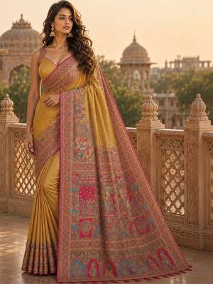 Gold woven design silk blend saree 1