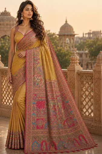 Gold woven design silk blend saree