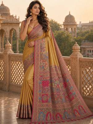 Gold woven design silk blend saree 2