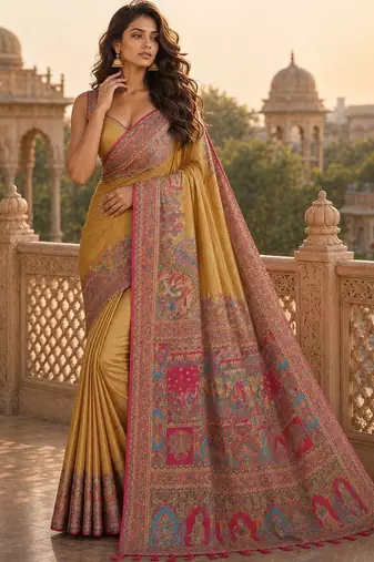 Gold woven design silk blend saree