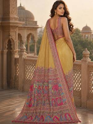 Gold woven design silk blend saree 3