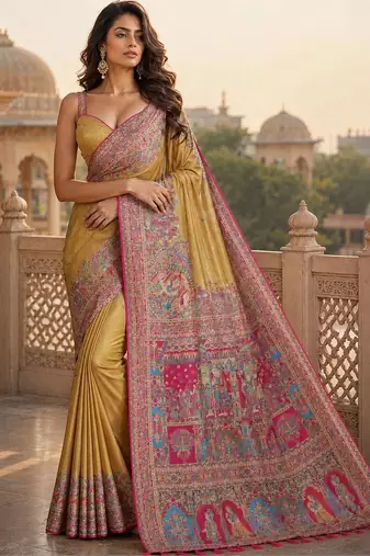 Gold woven design silk blend saree