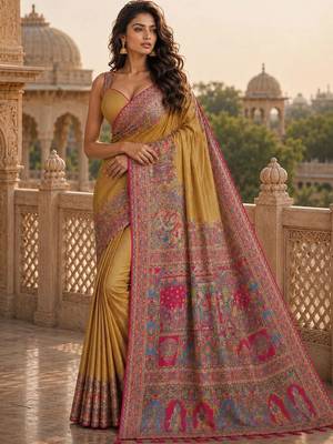 Gold woven design silk blend saree 5