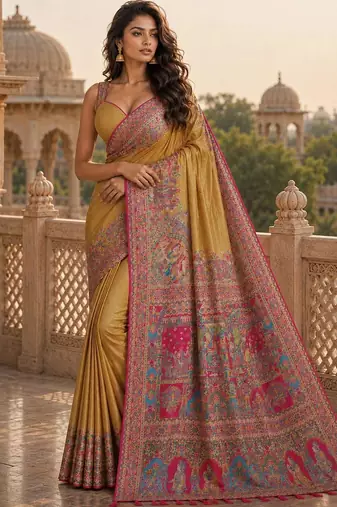 Gold woven design silk blend saree