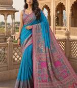Blue ethnic motifs zari silk blend saree