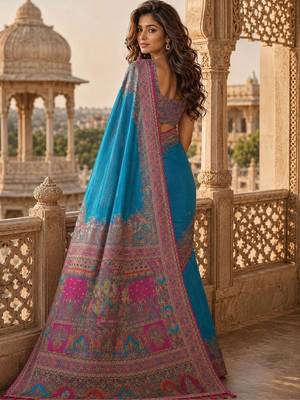 Blue ethnic motifs zari silk blend saree 3