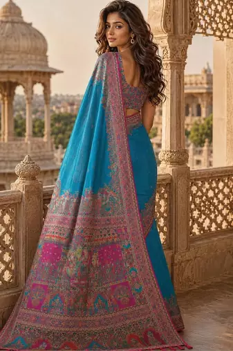 Blue ethnic motifs zari silk blend saree