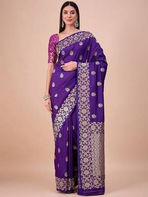 Navy blue ethnic motifs woven zari saree 1
