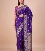 Navy blue ethnic motifs woven zari saree