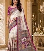 Off white kalamkari silk blend saree