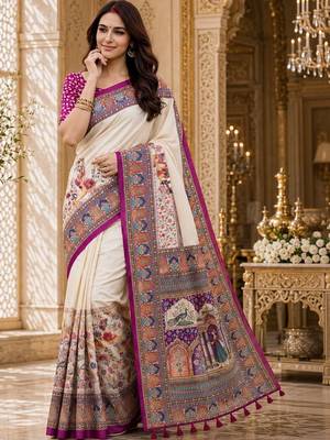 Off white kalamkari silk blend saree 2