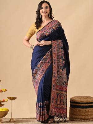 Navy blue woven design paithani sarees 1