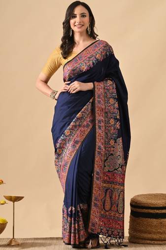 Navy blue woven design paithani sarees