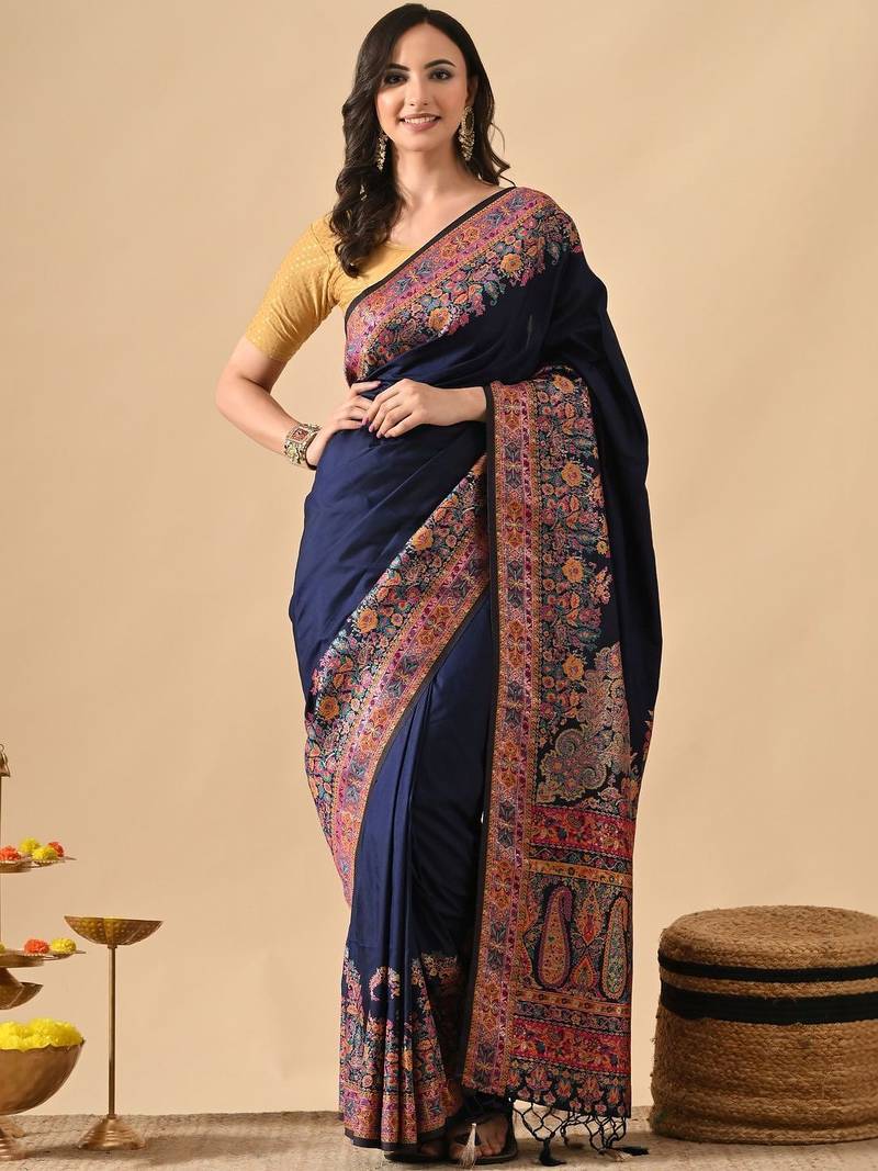 Navy blue woven design paithani sarees