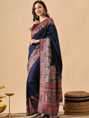 Navy blue woven design paithani sarees 2