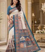 Off white floral silk blend saree