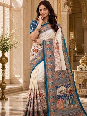 Off white floral silk blend saree 2