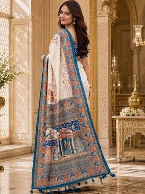 Off white floral silk blend saree 3
