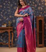 Blue ethnic motifs woven design silk blend banarasi sarees