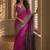 Magenta ethnic motifs embroidered silk blend saree