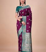 Magenta woven design baluchari silk saree with blouse piece