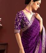 Purple embroidered festive saree with blouse piece