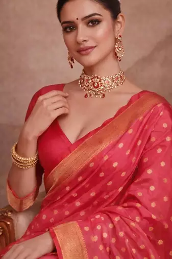 Pink woven design zari silk blend paithani saree